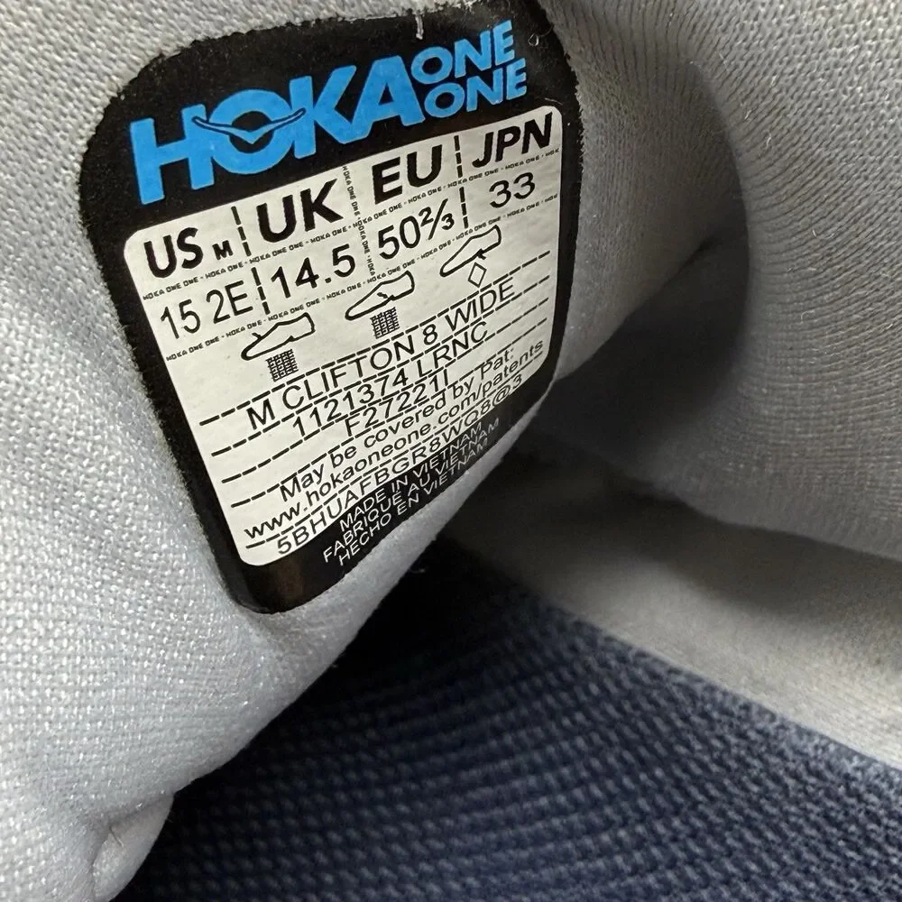 Hoka One One Clifton 8 Shoes Mens 15 2E Wide Lunar Gray Mesh Running Sneakers